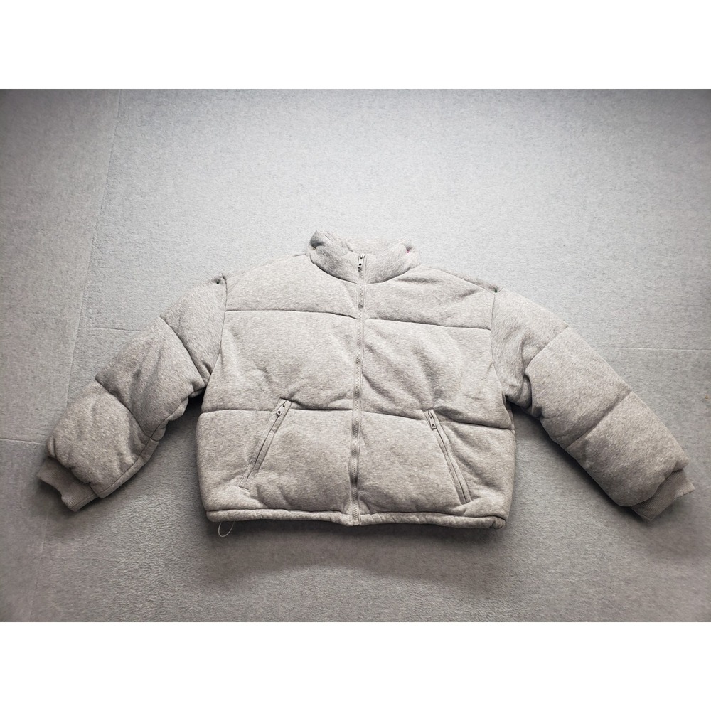 No Boundaries Women Puffer Jacket XL Gray Full Zipper Pockets Mock Neck Outdoor